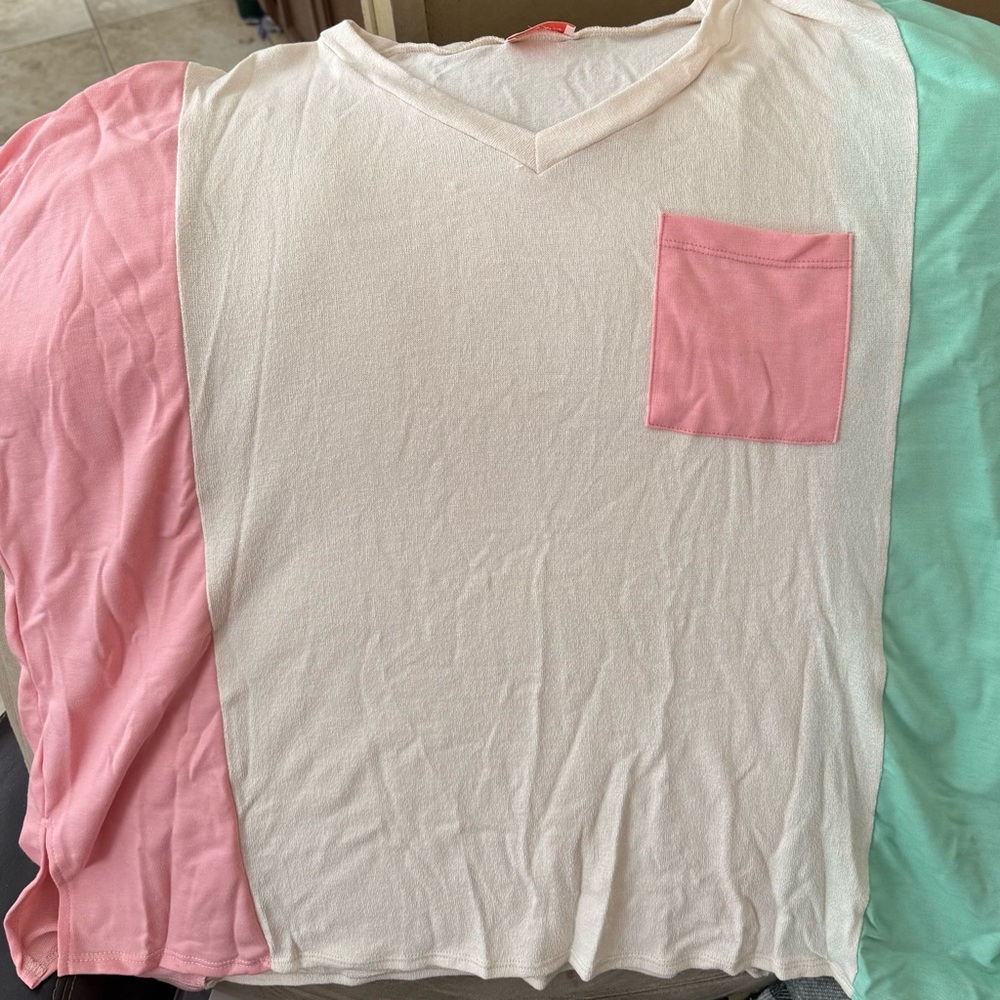Kids Color Block T-Shirt - Pink, Cream, and Green